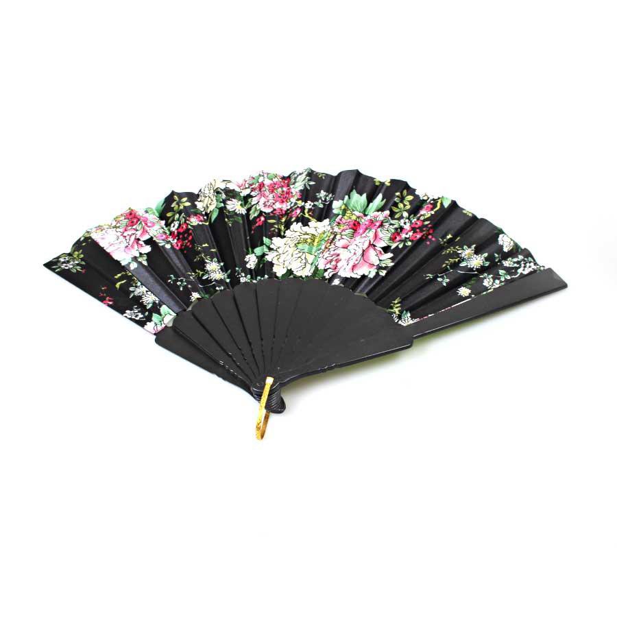 Chinese Folding Black Frame Peony Pattern Nylon Handheld Mini Folding Hand Fan 0916 (Parcel Rate)