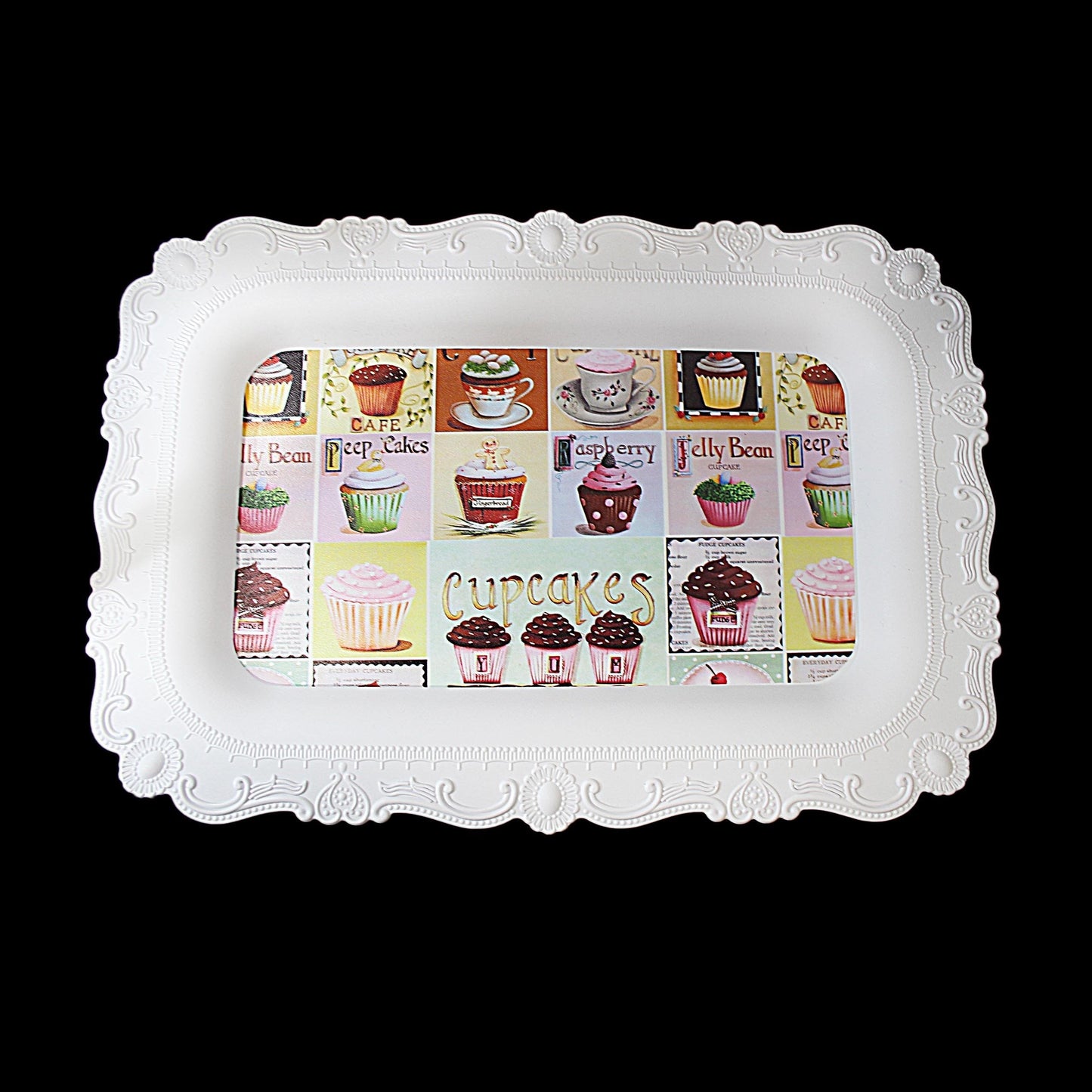 Embossed Plastic Serving Tray With Assorted Prints 38 x 25cm 4969 (Parcel Rate)