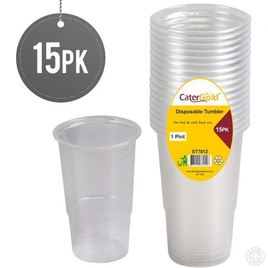 Clear Disposable Plastic Cups 1 Pint 15 Pack ST7012 (Parcel Rate)
