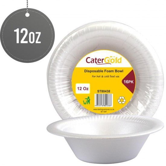 Disposable Foam 12oz Foam Bowls 16 Pack ST80438 (Parcel Rate)