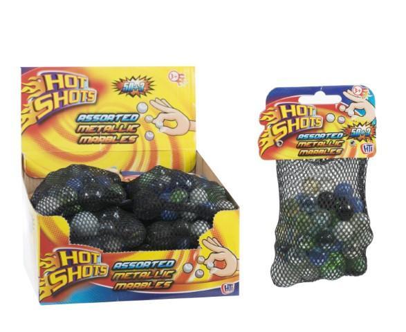 50+3 Pack Hot Shot Assorted Metallic Marbles Childrens Shooting Marbles 0225 (Parcel Rate)