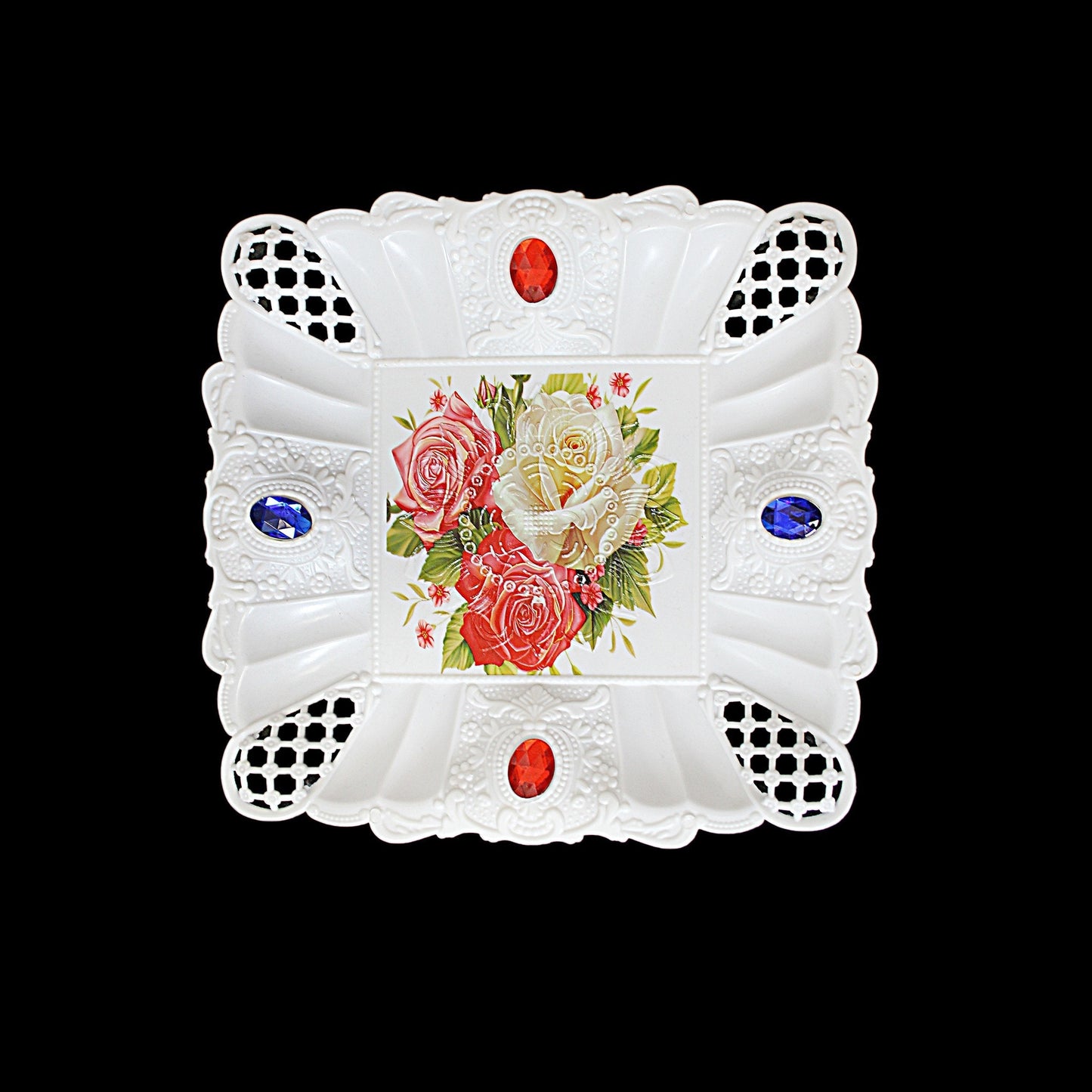 Jewelled Floral Design Kitchen Dining Serving Tray 22cm 3223 (Parcel Rate)
