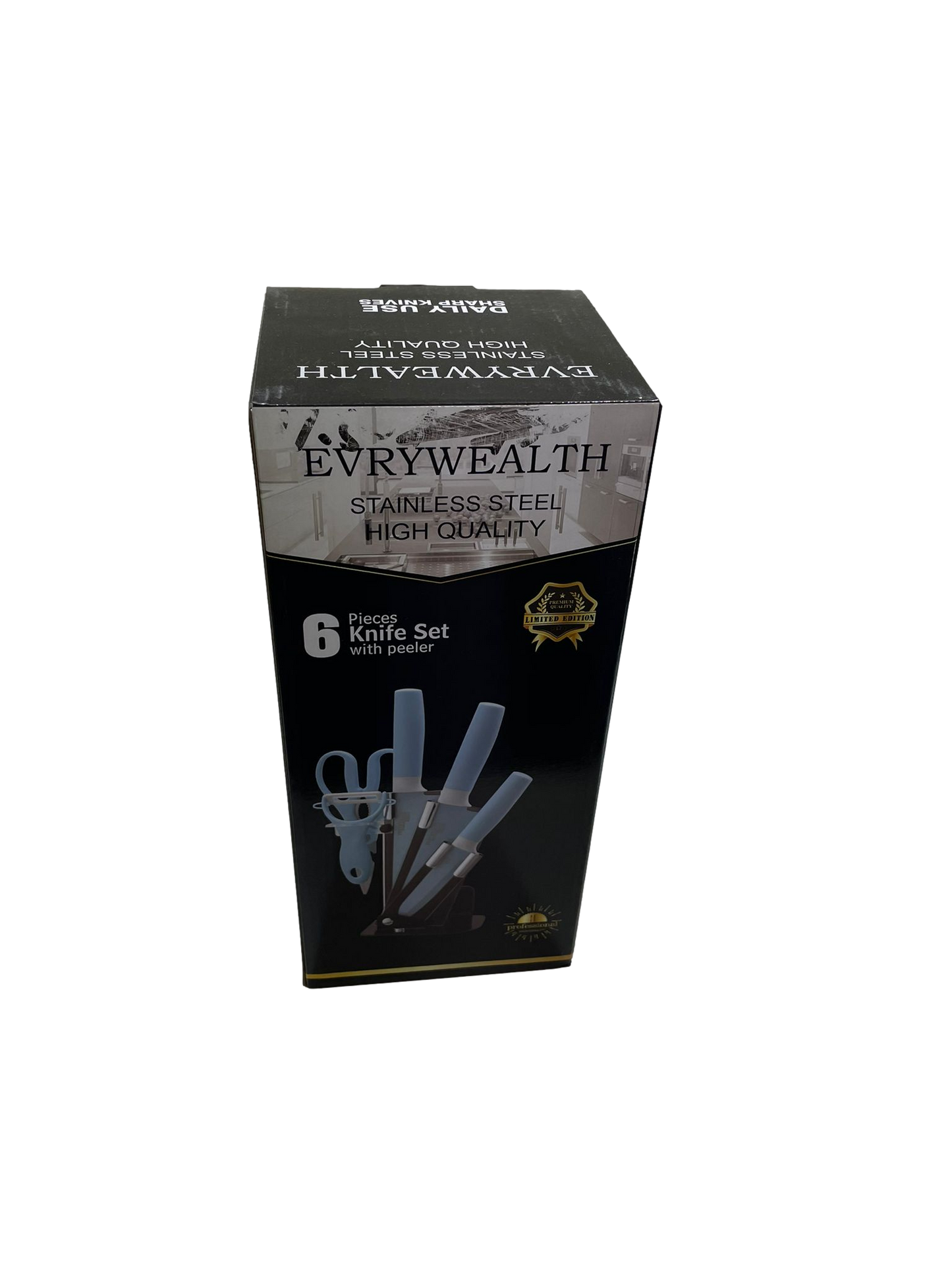 6 Piece Kitchen Set Inc Stand Scissors Peeler Knives Pink/Blue 6703 (Parcel Rate)