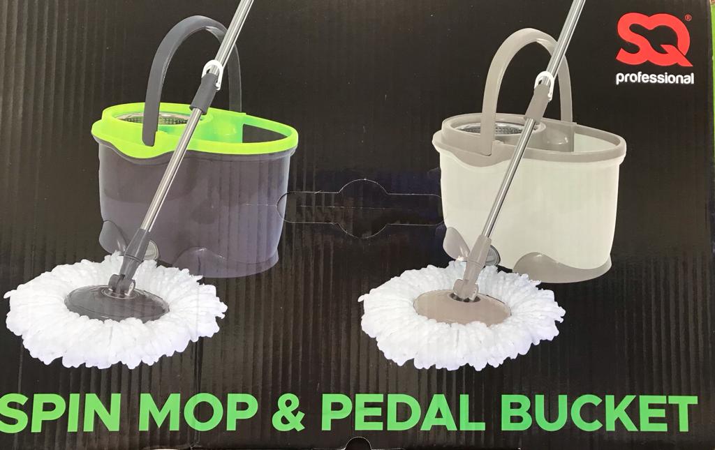 SQ Spin Mop Pedal Bucket Set Plastic 12 Litre Beige - Sand 9836 (Parcel Rate)
