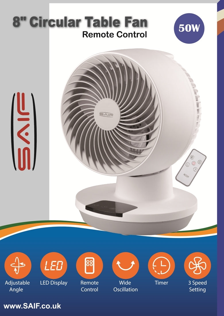 8" Remote Control Circular Table Fan 50 Watt CF2982 (Parcel Rate)
