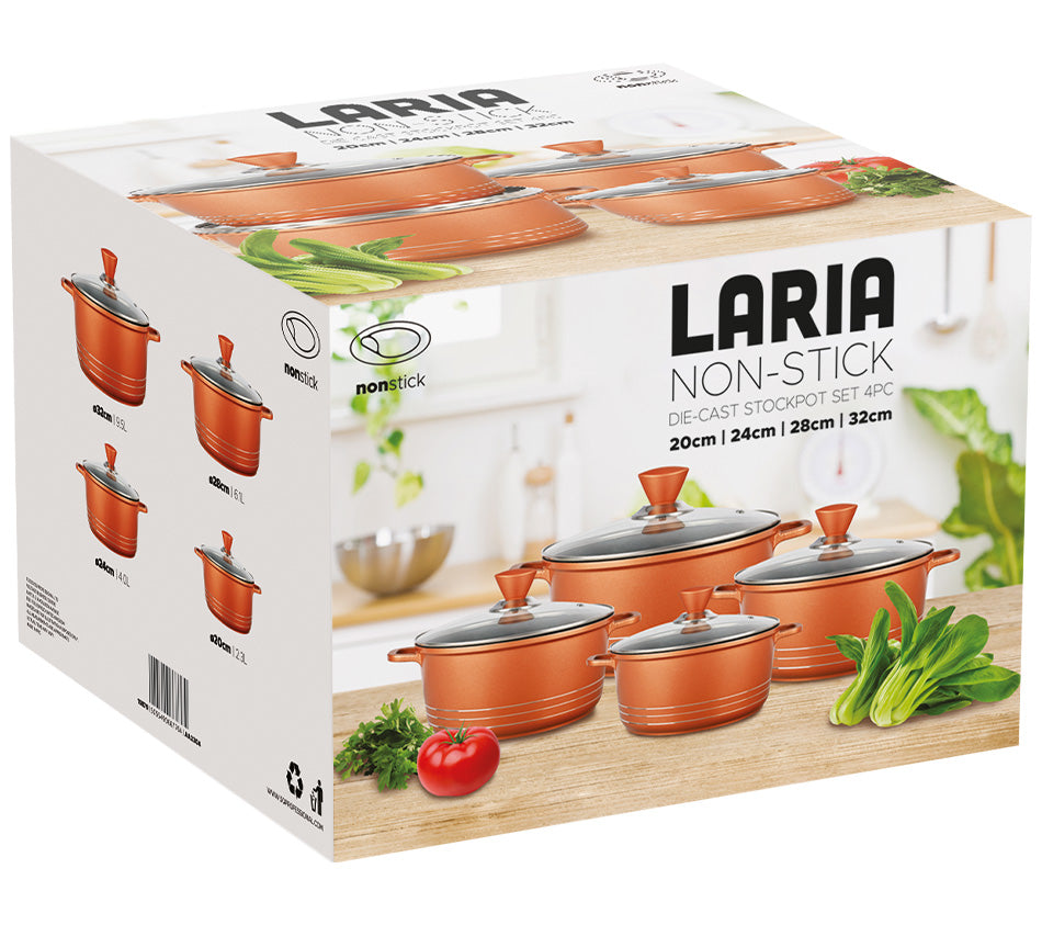 Laria Non Stick Die Cast Stockpot Pan Set 4pcs Black 10743 (Big Parcel Rate)
