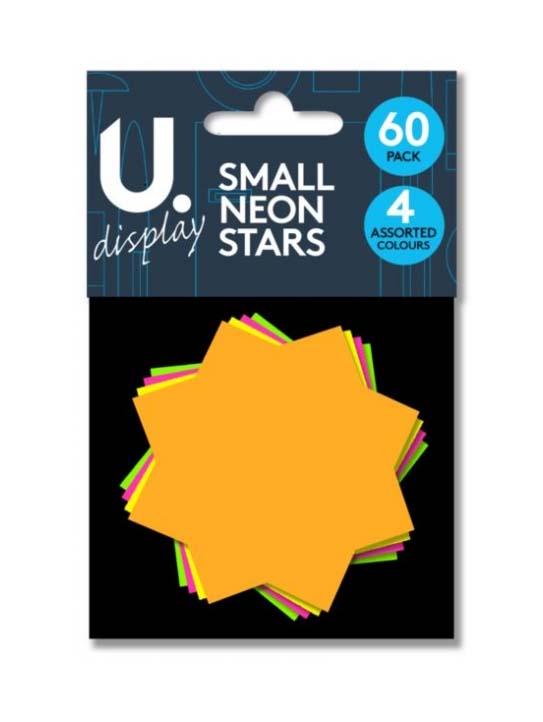 60 Pack Small Neon Stars School College Display Neon Stars 4 Assorted Colours P2046 (Large Letter Rate)