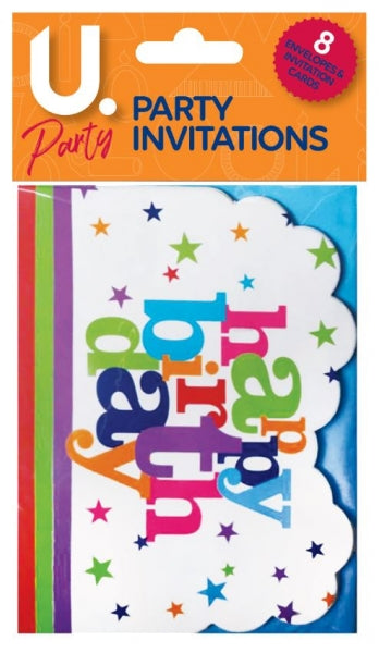 Happy Birthday Party Invitations 8pk P2765 (Large Letter Rate)