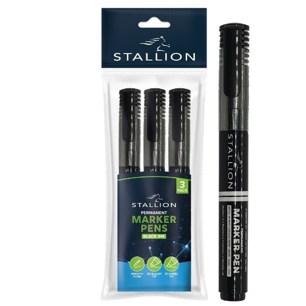 Permanent Markers 3 Pack Black P3066 (Parcel Rate)