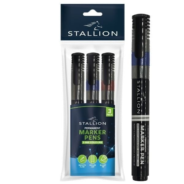 Pack Of 3 Assorted Colour Bullet Tip Permanent Markers P3067 (Parcel Rate)