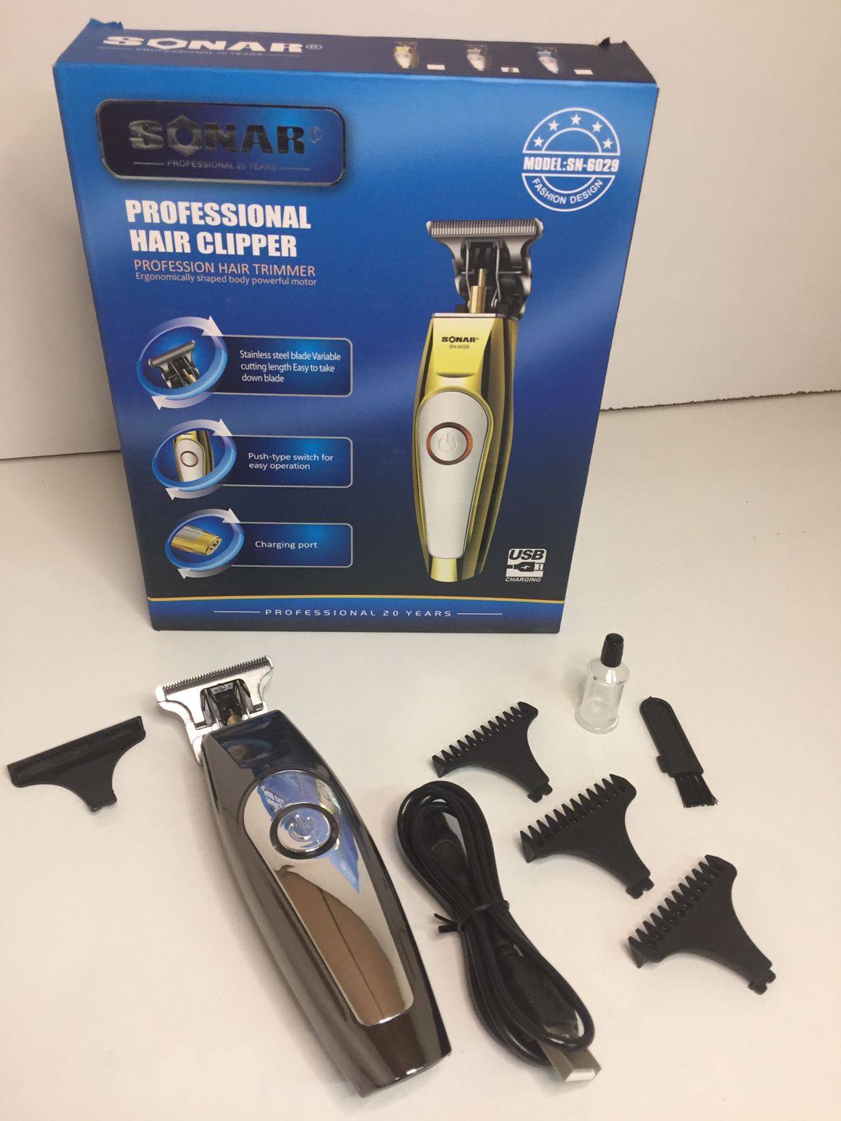 Sonar Professional Hair Clippers Full Set Hair Beard Trim Chopper Clipper With USB Charge 9986 (Parcel Rate)