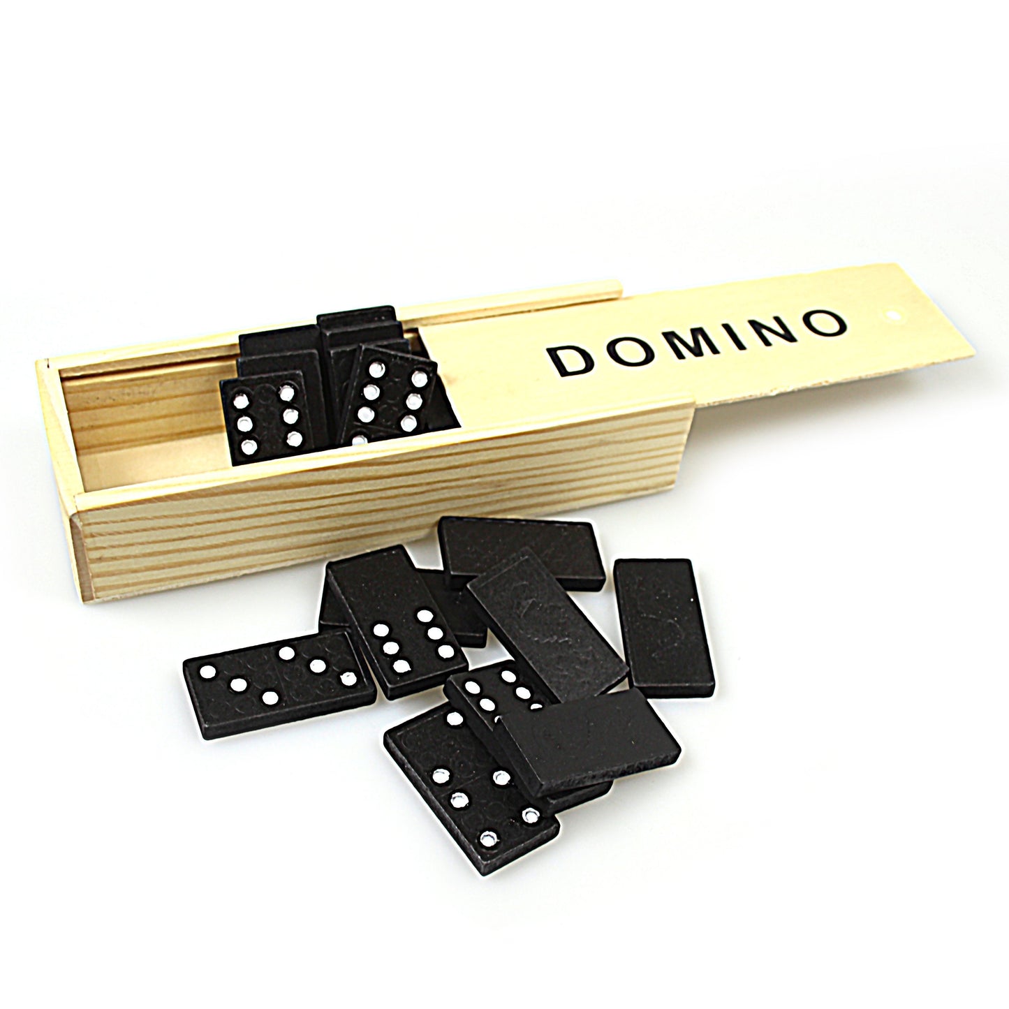 Family Fun Games 28 Set Black Dominoes In Wooden Box 0201 (Parcel Rate)