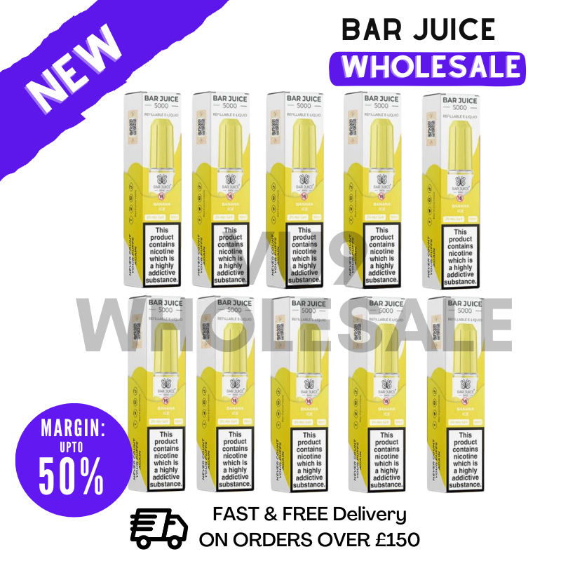 Buy Bulk Banana ICE Bar Juice 5000 Nic Salt Box Of 10 - VU9 Wholesale