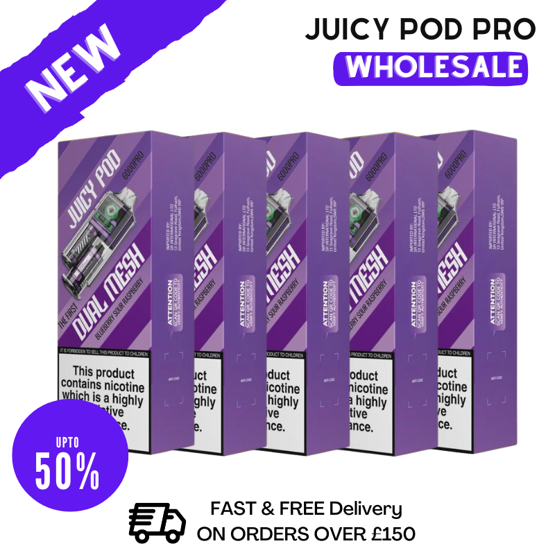Shop Blue Sour Rasp Juicy Pod 6000 Puff 6K Wholesale - Box Of 5 - VU9