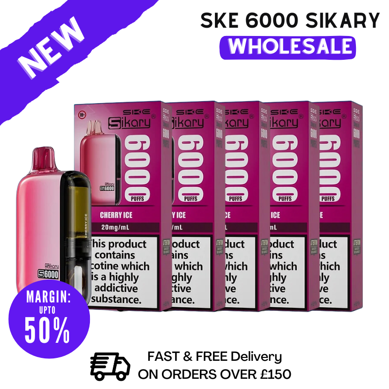 Buy Bulk Cherry ICE SKE Sikary 6000 Puff 6K Wholesale - Box Of 5 - VU9 WHOLESALE 