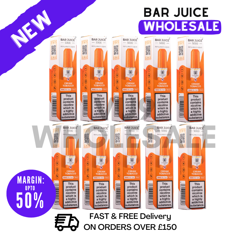 Buy Bulk Cream Tobacco Bar Juice 5000 Nic Salt Box Of 10 - VU9 Wholesale