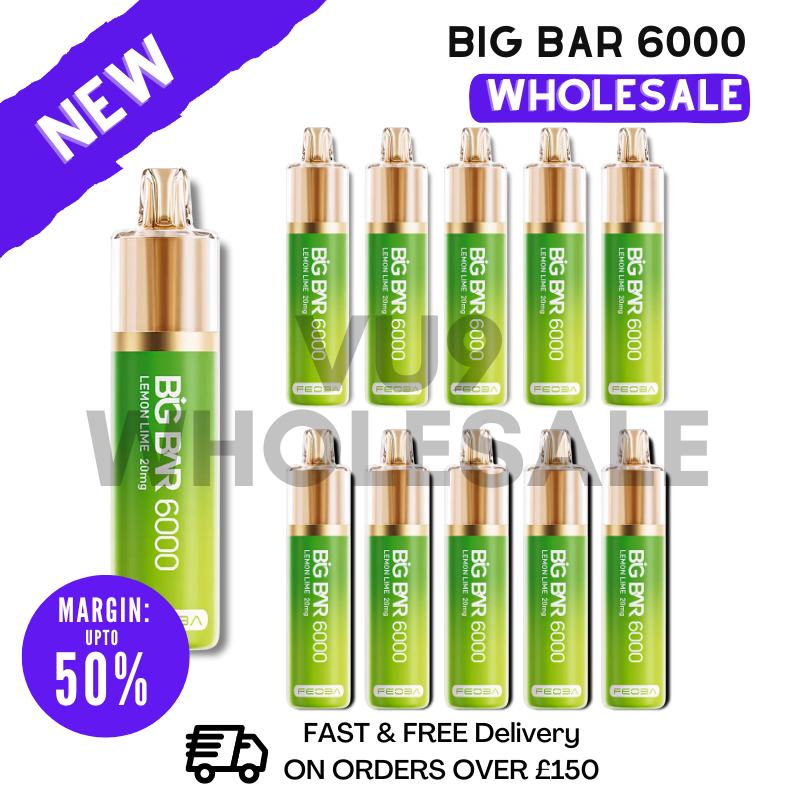 Buy Online Wholesale Lemon Lime Feoba Big Bar 6000 Puff 6K Bulk Buy Box Of 10 - VU9 Wholesale