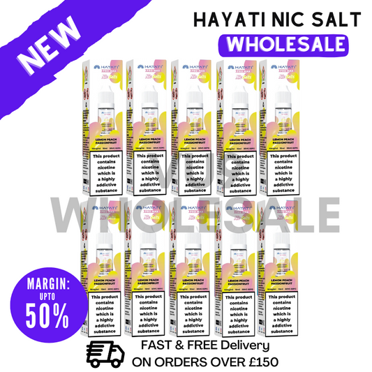 Shop Lemon Peach Passionfruit Hayati Pro Max Nicotine Salt Pack Of 10 - UK Vape World