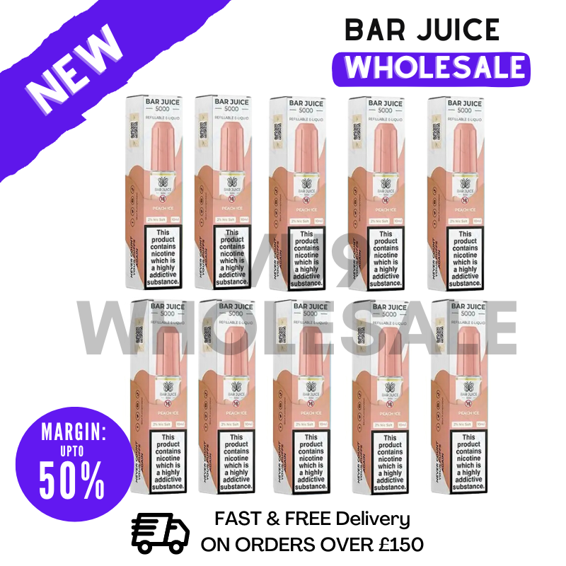 Shop Peach ICE Bar Juice 5000 Nic Salt Box Of 10 - VU9 Wholesale