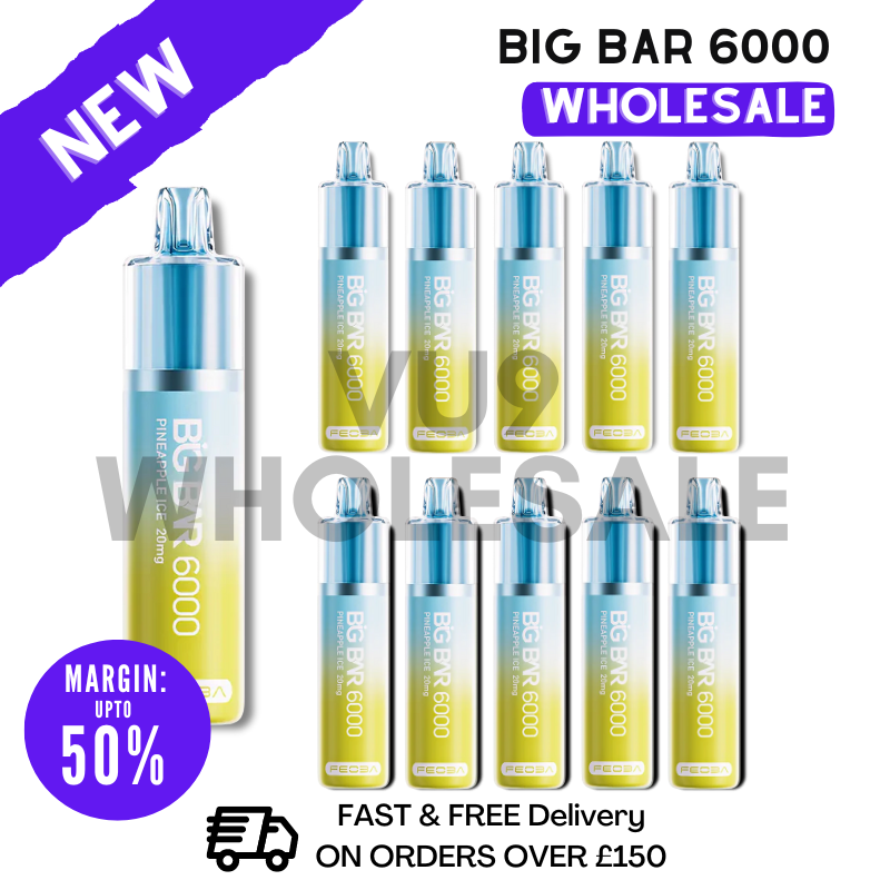 Buy Online Pineapple ICE Feoba Big Bar 6000 Puff 6K Bulk Buy Box Of 10 Wholesale - VU9