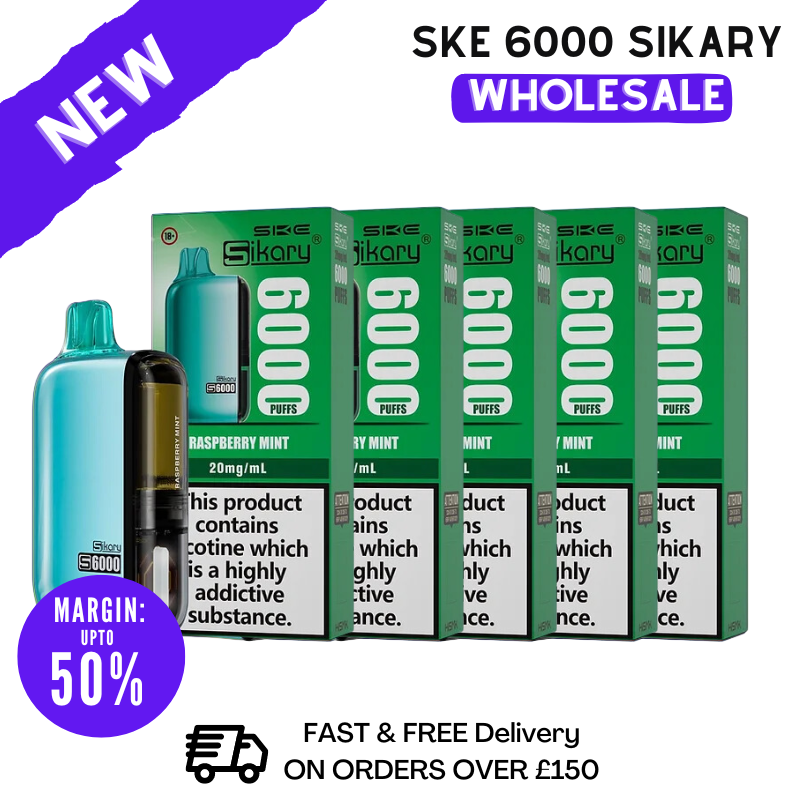 Raspberry Mint SKE Sikary 6000 Puff 6K Wholesale - Box Of 5