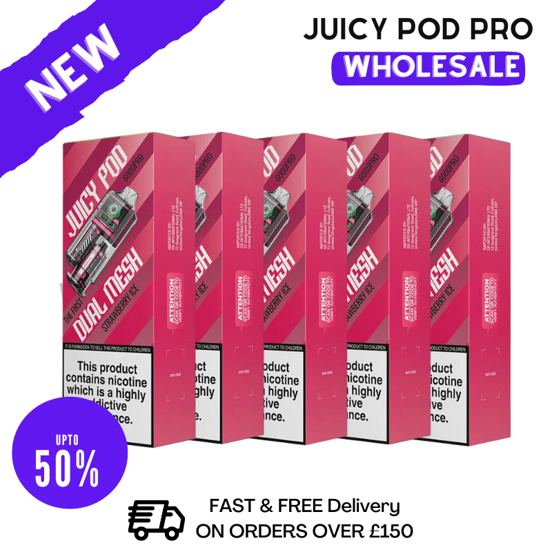 Bulk Buy Strawberry ICE Juicy Pod 6000 Puff 6K Wholesale - Box Of 5 - VU9