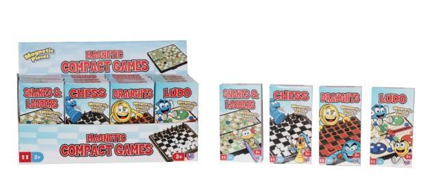 4 Assorted Compact Travelling Magnetic Games, Ludo, Draughts, Snakes and Ladders And Chess 2107 (Parcel Rate)