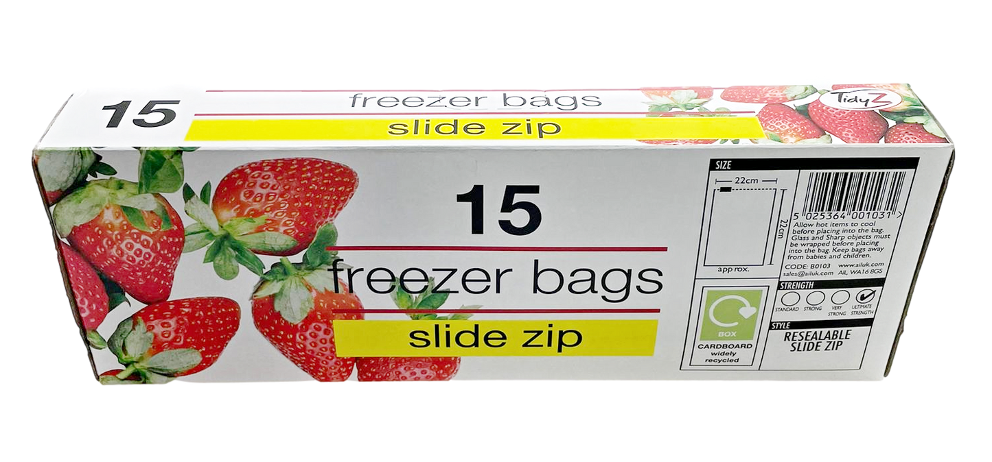 Pack Of 15 Slide Lock Seal Freezer Bags 20.3cm x 17.8cm Home Kitchen 0176 (Parcel Rate)