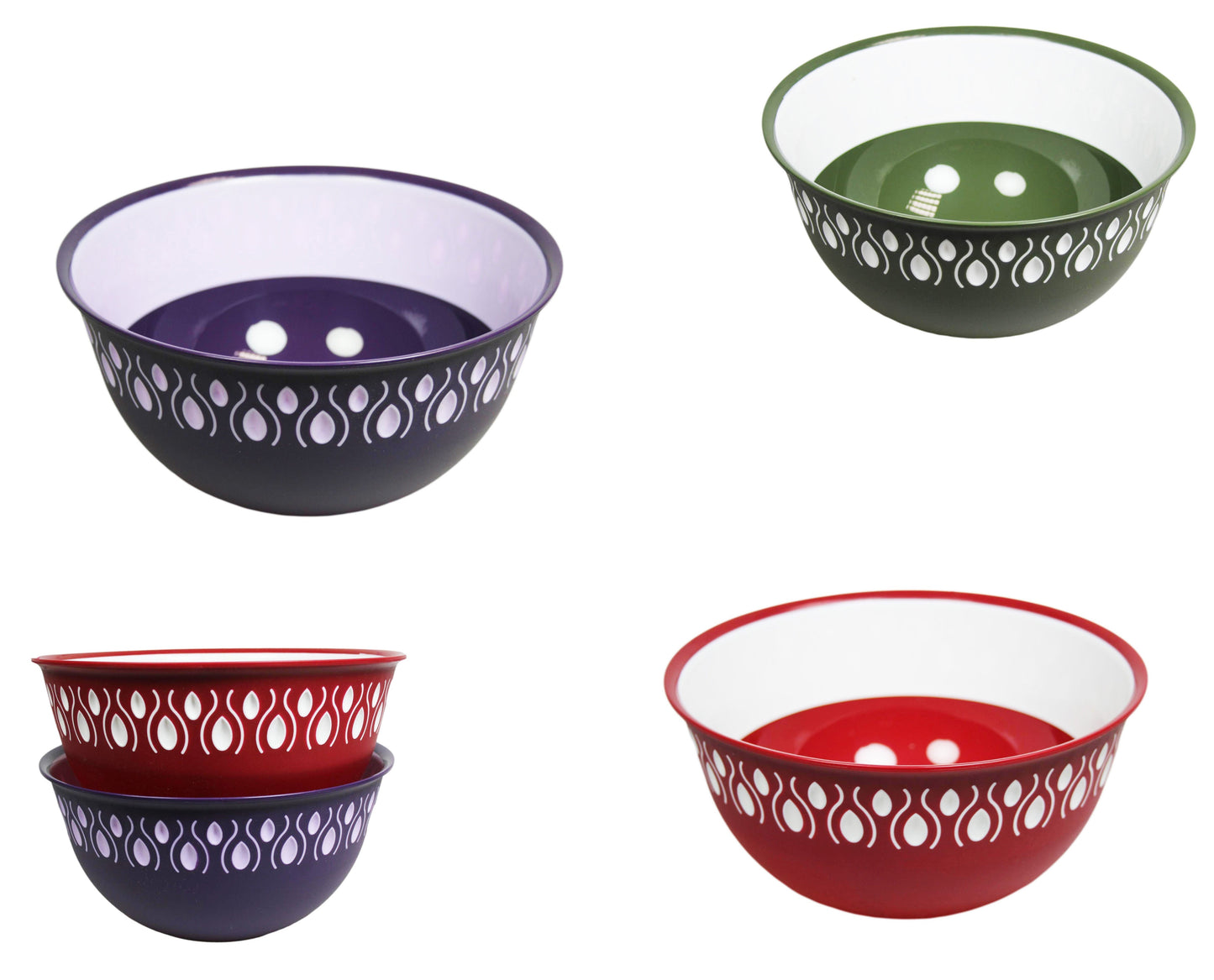 Kitchen Food Bowl with Pattern Design Plastic 24cm x 13cm Assorted Colours BNM0292 (Parcel Rate)