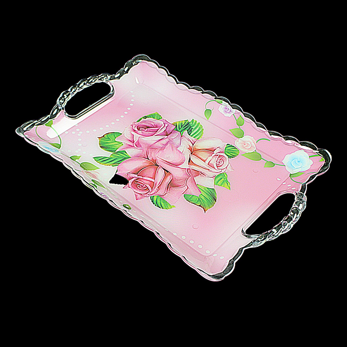 Plastic Floral Print Serving Tray 20cm x 33cm  Assorted Colours and Designs 0726 (Parcel Rate)