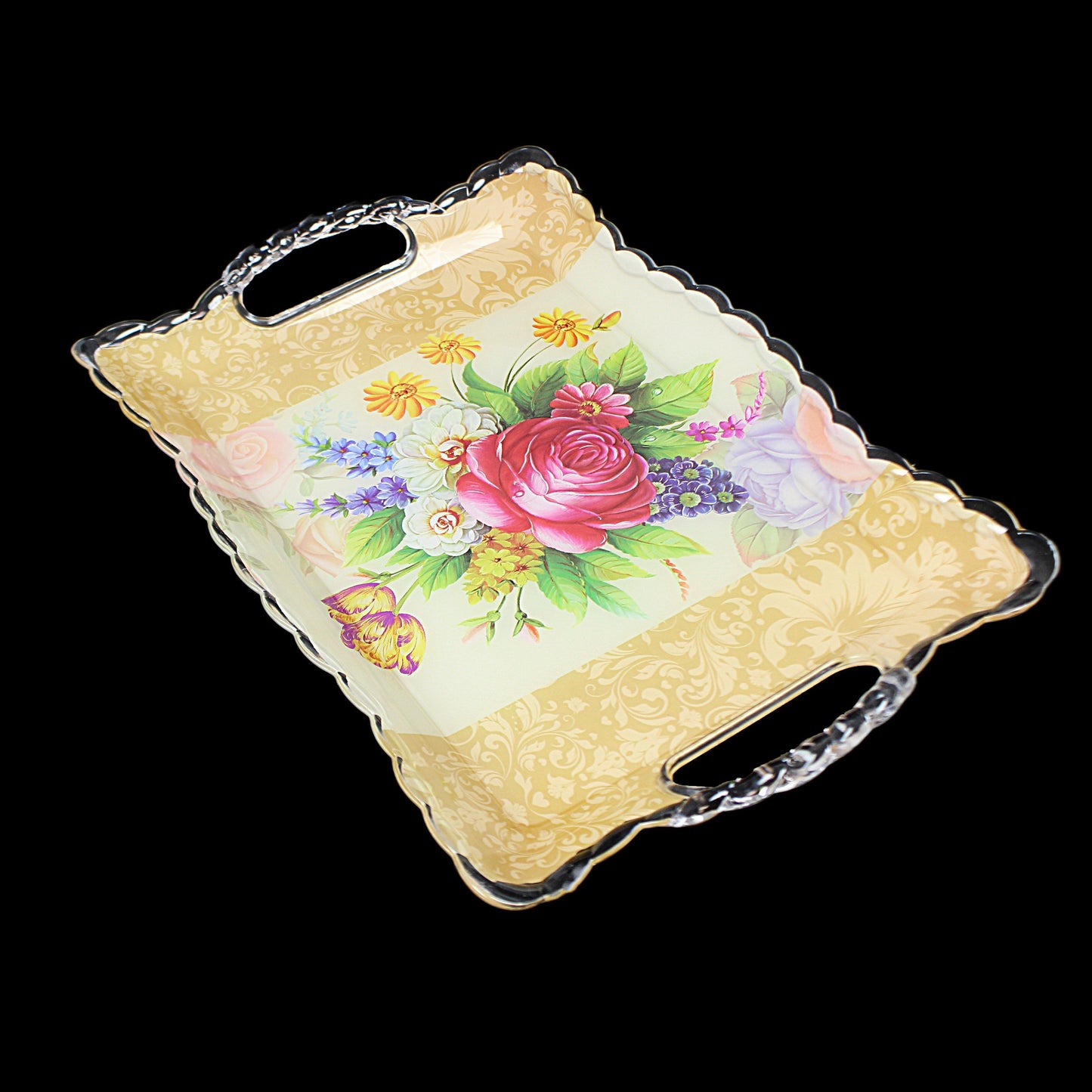 Plastic Floral Print Serving Tray 20cm x 33cm  Assorted Colours and Designs 0726 (Parcel Rate)