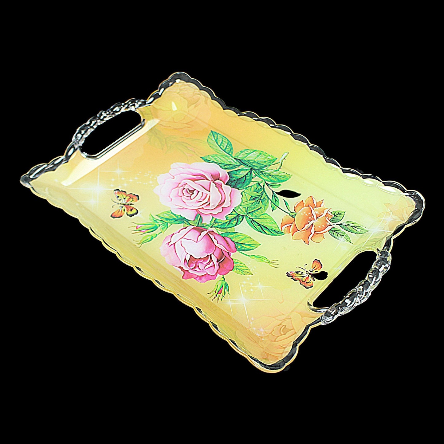 Plastic Floral Printed Serving Tray 40cm x 25cm Assorted Colours and Designs0727 (Parcel Rate)