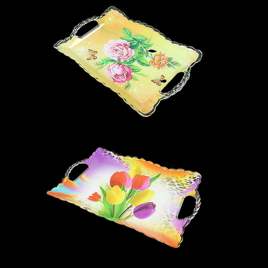 Plastic Floral Printed Serving Tray 40cm x 25cm Assorted Colours and Designs0727 (Parcel Rate)