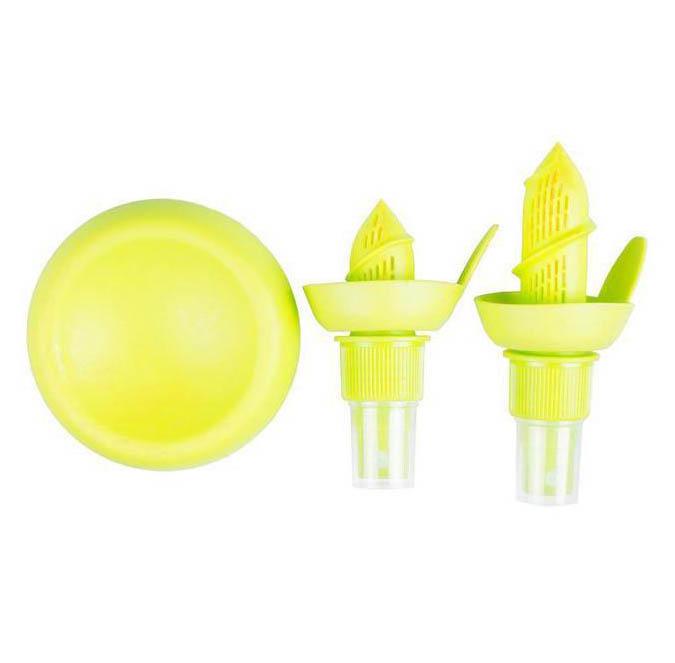 New Quirky Citrus Silicone Plastic Nozzle Spray Stem Juice Sprayer Yellow/Green 3 Piece 1039 (Parcel Rate)