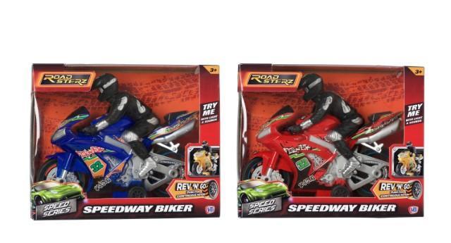 Roadsterz Speedway Biker Indoor Racer 'Rev n Go' Bike Red/ Blue 3581 (Parcel Rate)