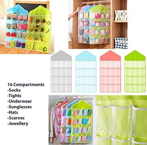 16 Compartment Hanging WARDROBE ORGANISER -Sock, Underwear, Scarves, Tights  2824 (Parcel Rate)