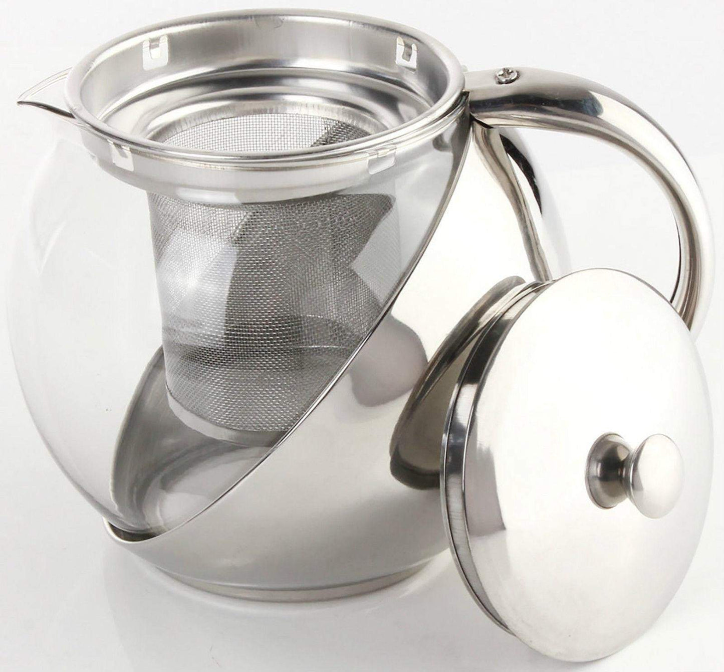 Stainless Steel & Glass Teapot 1100ml Stylish w/ Loose Tea Leaf Infuser Tea Pot 2881 (Parcel Rate)