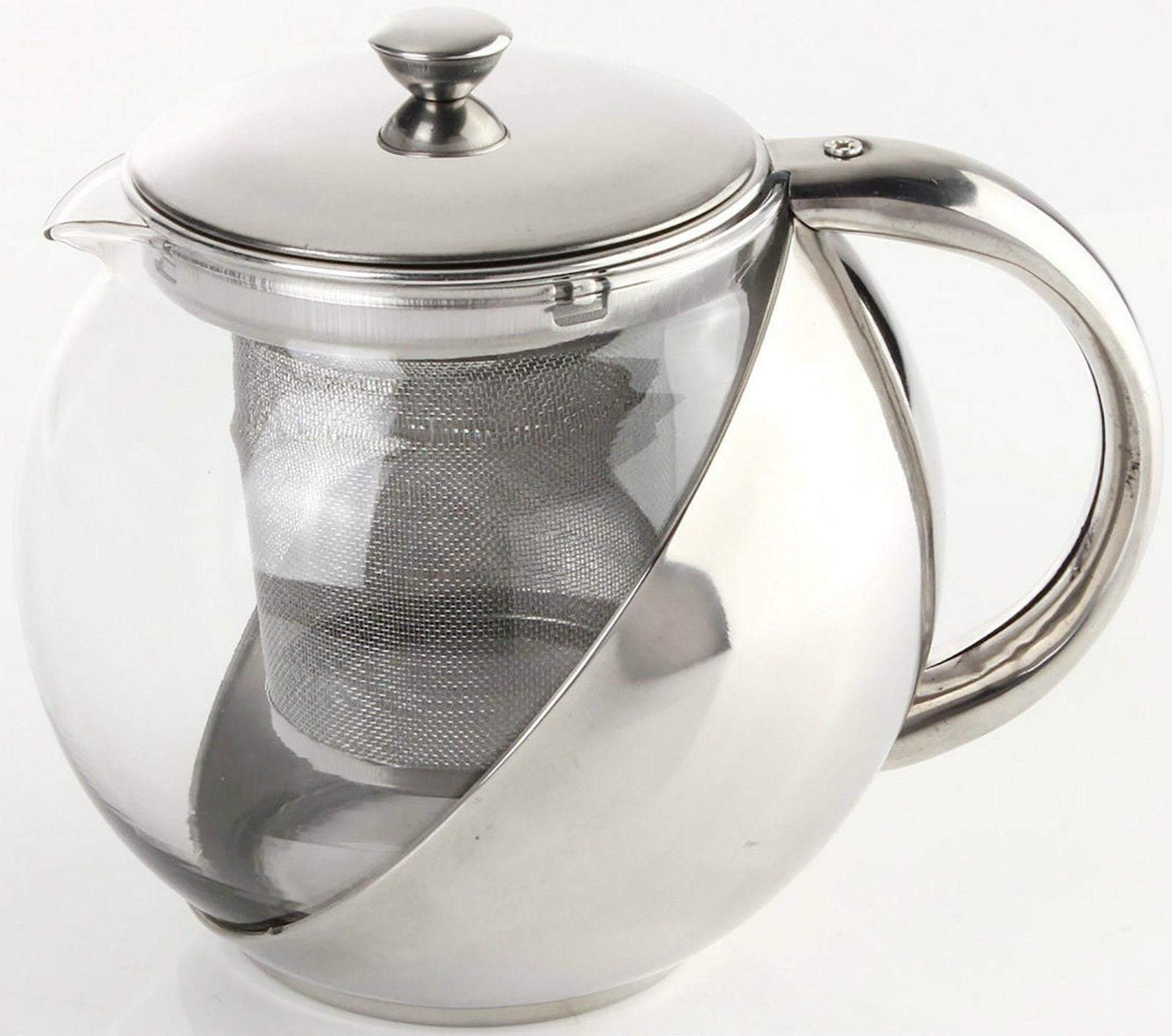 Stainless Steel & Glass Teapot 1100ml Stylish w/ Loose Tea Leaf Infuser Tea Pot 2881 (Parcel Rate)