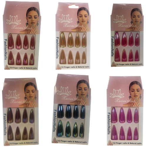 Artificial Fake Nail Extensions Stiletto Tip 12pc Assorted Colours 6689 (Parcel Rate)