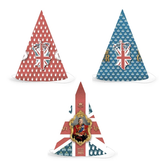 Coronation 8 Pack Party Hats King Charles III 850127 (Parcel Rate)