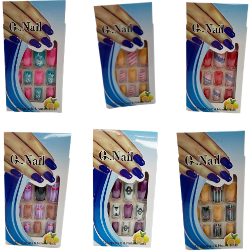 Artificial Fake Nail Extensions Rounded Square Tip Assorted Colours and Designs 6686 (Parcel Rate)