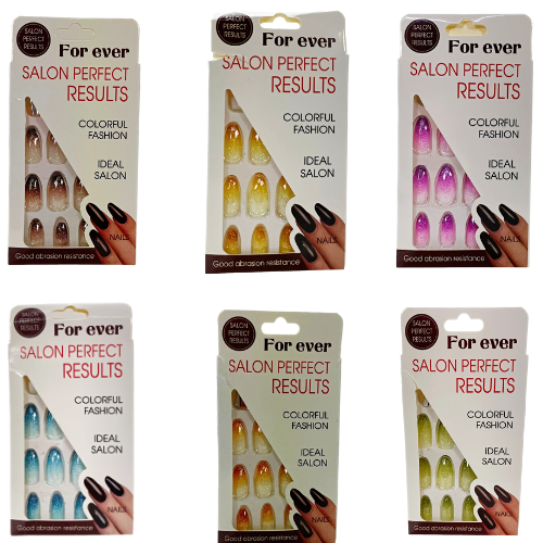 Artificial Fake Nail Extensions Round Tip Glitter Gradient Design Assorted Colours 6678 (Parcel Rate)
