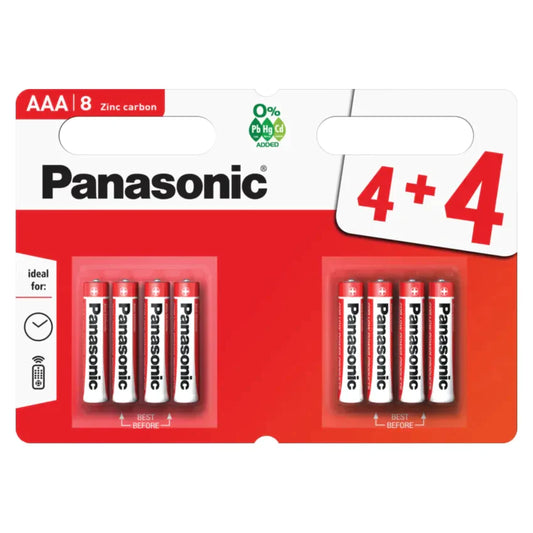 8x Panasonic AAA Batteries Zinc Carbon R03 1.5V Battery PANAR03RB8 (Large Letter Rate)