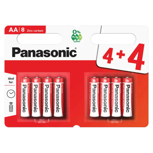 8x Panasonic AA Batteries Zinc Carbon R6 1.5V Battery PANAR6RB8 (Large Letter Rate)