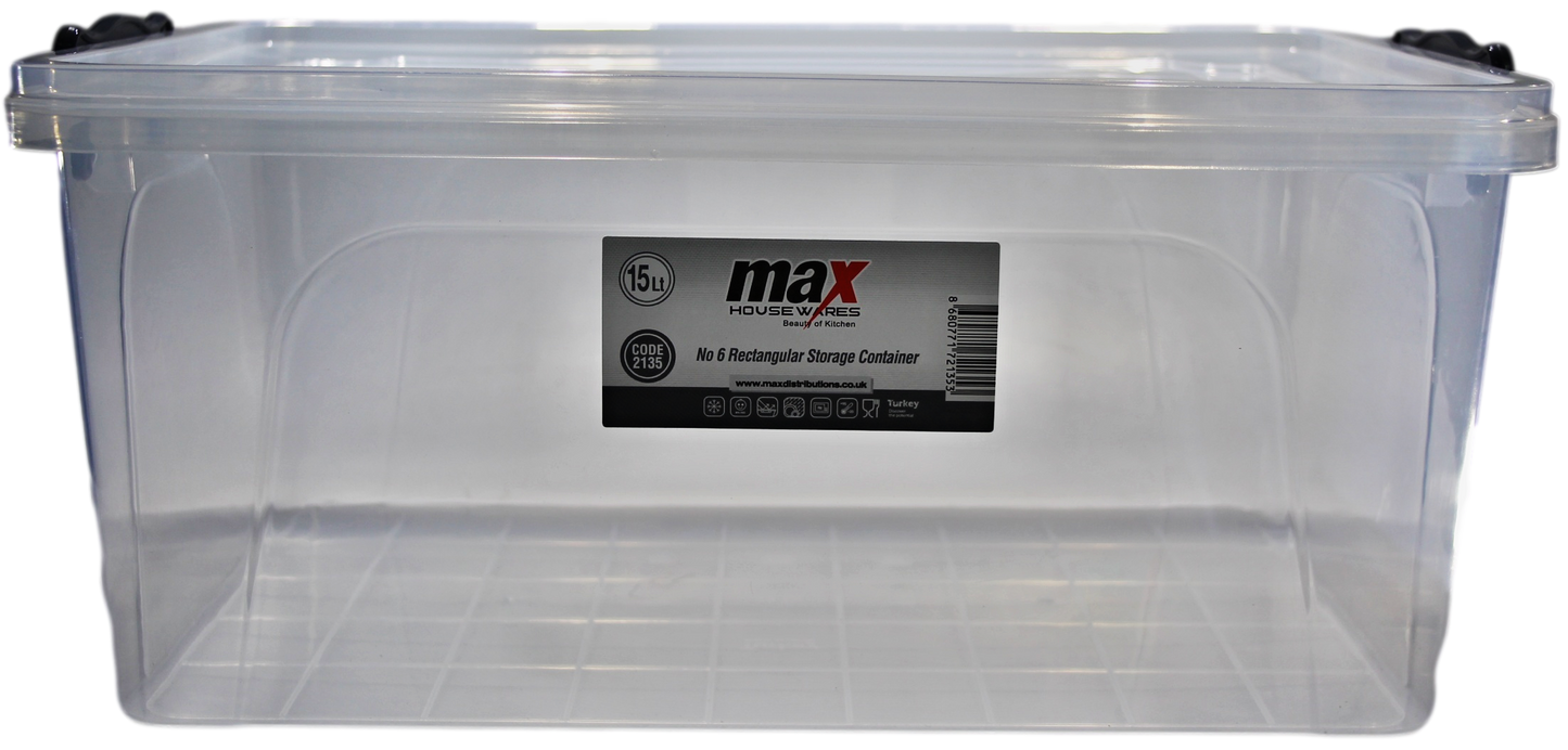 Clear Plastic Rectangle Storage Box 15 Litre 40 x 27 x 18 cm 2135 (Parcel Rate)
