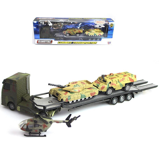 5 Piece Army Combat Transporter Set Includes 2 Military Tanks With A Combat Helicopter   2471 (Parcel Rate)