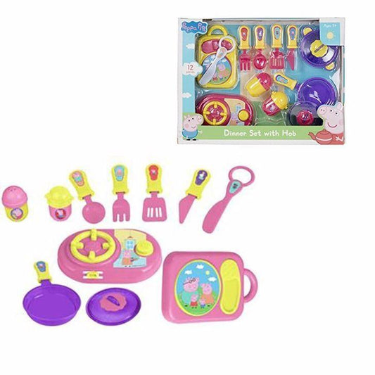 12 Pc Childrens Peppa Pig DINNER SET with HOB 4961 (Parcel Rate)