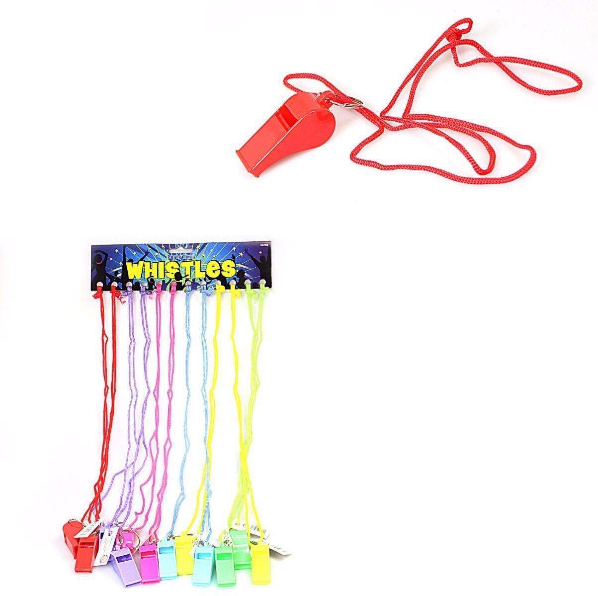 6 x Neon Lanyard Whistles Sports Team Party Bags Carnival 3715 (Parcel Rate)