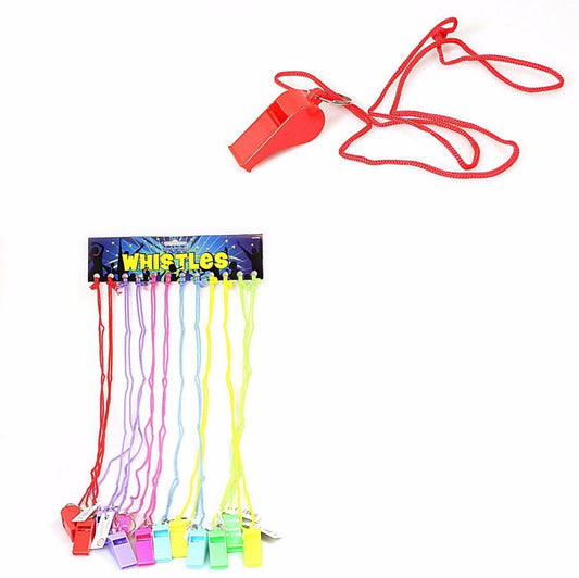 6 x Neon Lanyard Whistles Sports Team Party Bags Carnival 3715 (Parcel Rate)