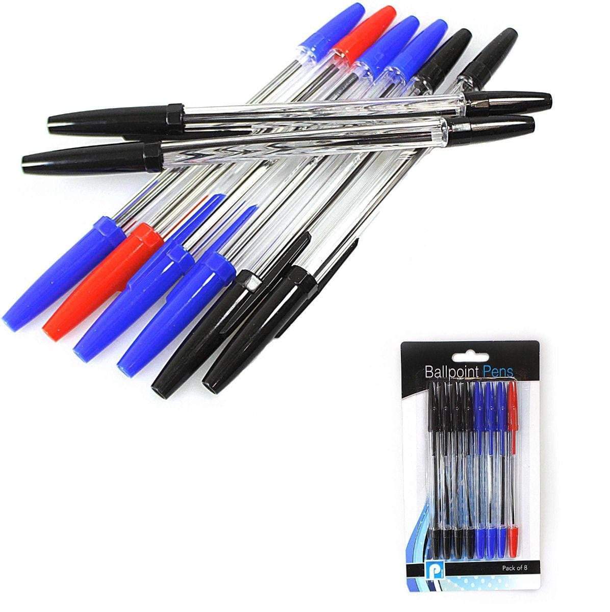 8 Pack Blue, Black, Red Ballpoint Pens    3038 (Large Letter Rate)